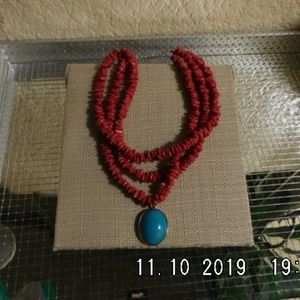 Necklace southwest fashion red with turquoise
